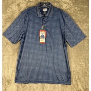 Greg Norman ML75 Mens Short Sleeve Polo Shirt M/M Blue Geo Print Play Dry Golf